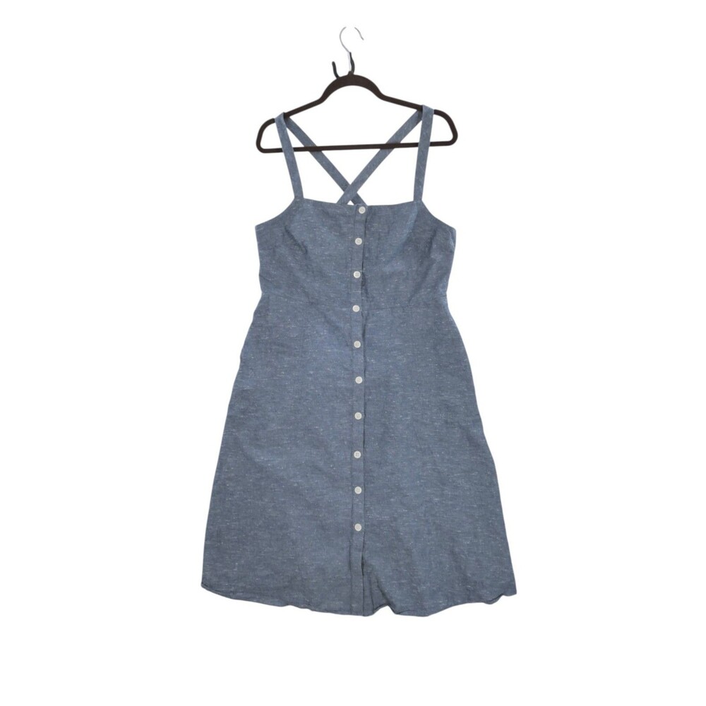 Madewell Sz 16 100% Cotton Sun Dress Criss Cross Straps Back Blueish Gray Summer